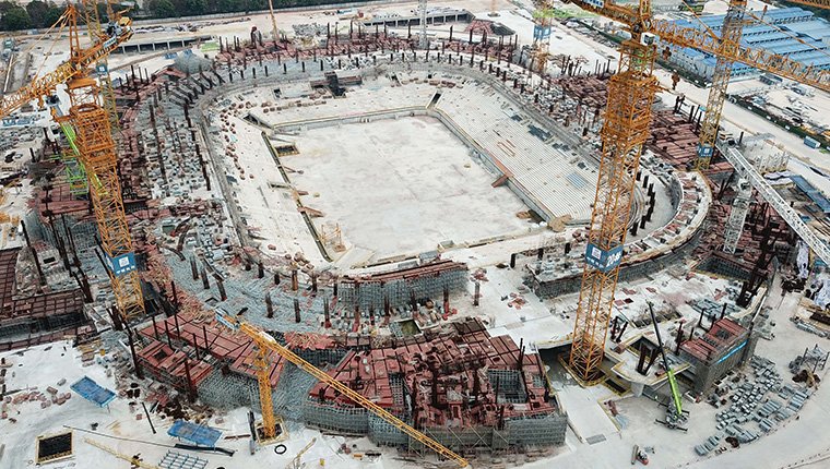 Çin'de 100 bin kişilik stadyum inşaatından görüntüler!