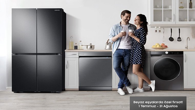 Samsung beyaz eşyalarda üçlü alım yapanlara küçük ev aletleri seti hediye!