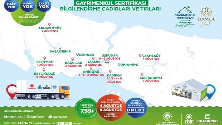 Gayrimenkul sertifikası bilgilendirme tır ve çadırları İstanbul meydanlarında