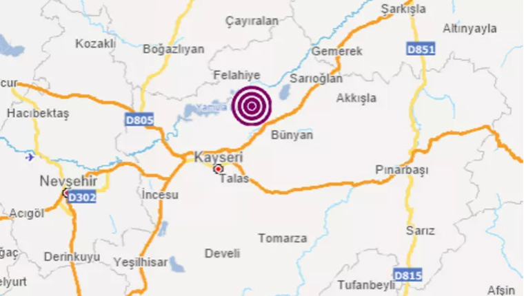 Kayseri'de 4,1 büyüklüğünde deprem!