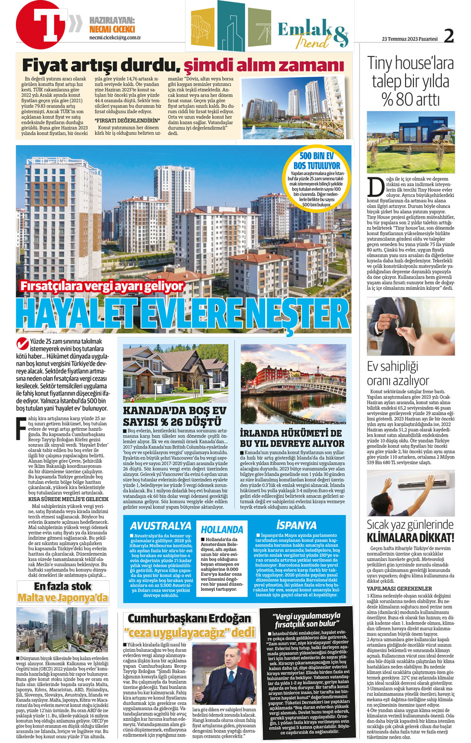 türkiye gazetesi necmi çiçekçi emlak trend sayfası